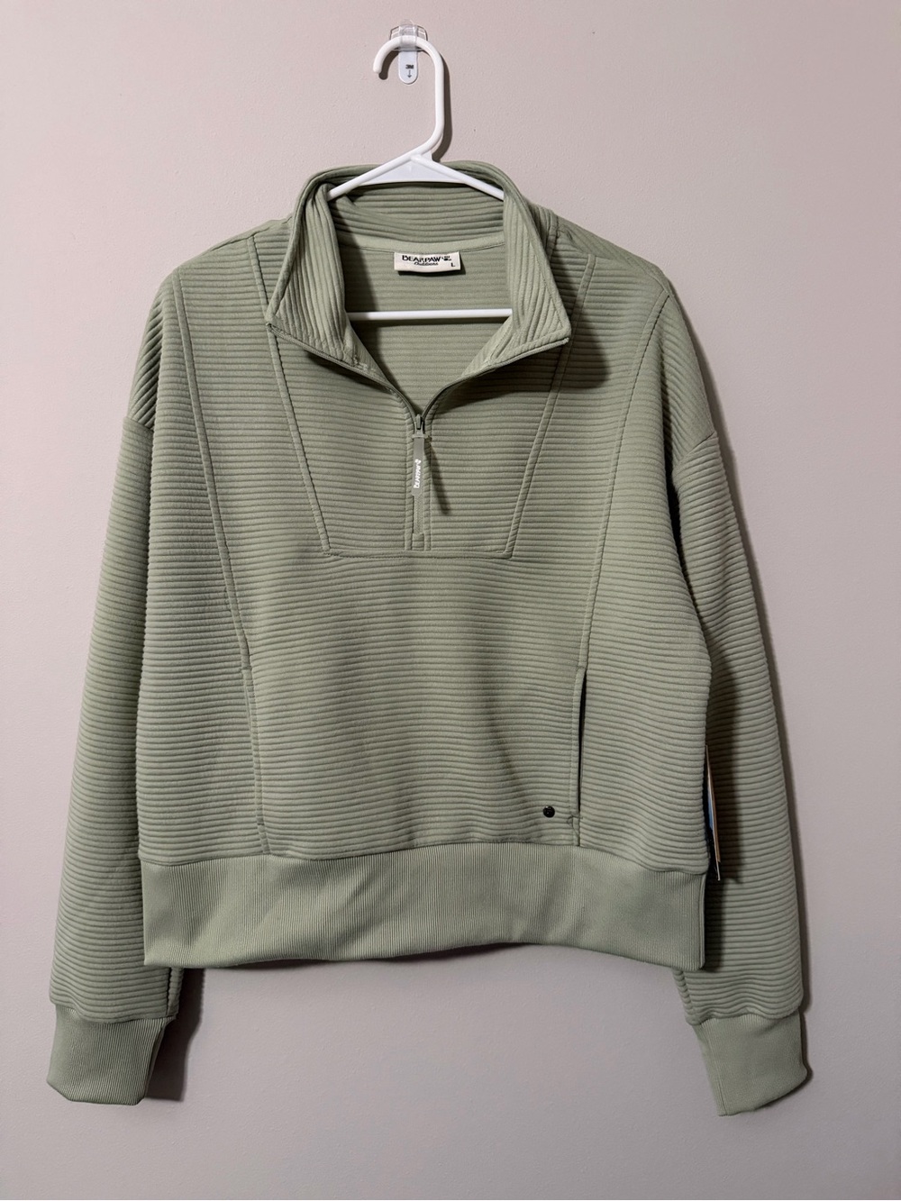 Bearpaw Ribbed Quarter Zip Pullover Sage Green Women’s Size Large L NWT
